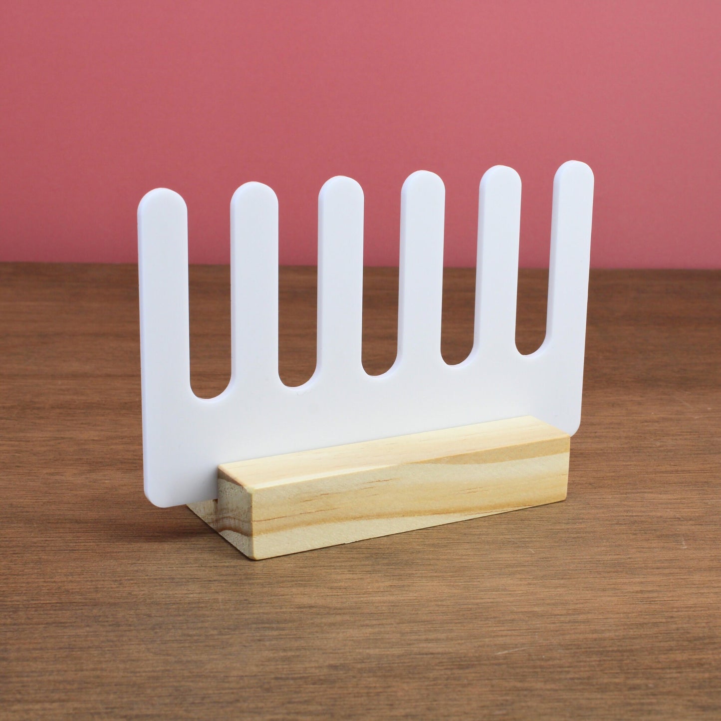 Minimalist Ring Holder Stand - White Ring Box Display on Wooden Base